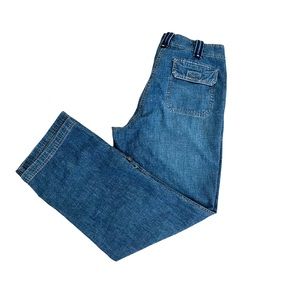 Liz Claiborne Wide Leg Blue Adjustable Jeans 100% Cotton Sz 12 Tie Front Pockets